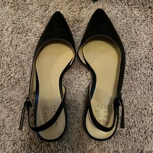 black leather flats
